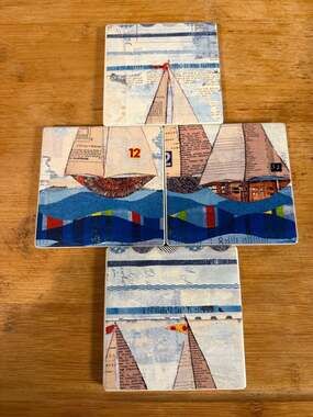Set of 4 Nautical Sailboat Collage Ceramic Coasters